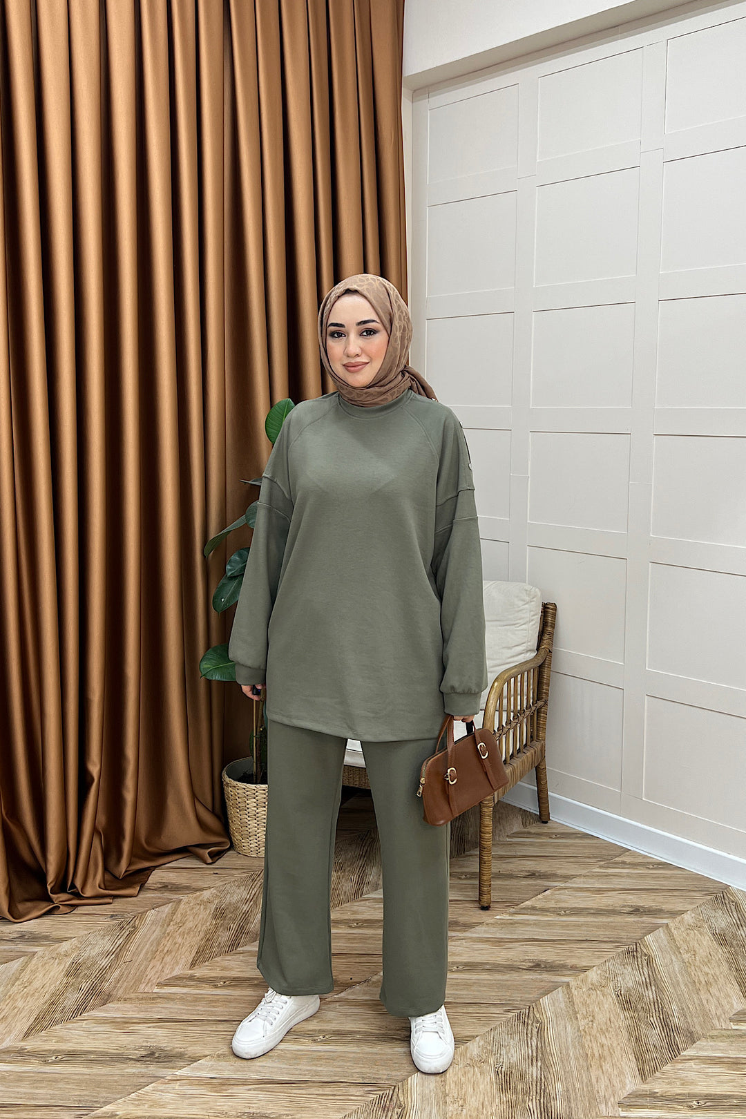 Luna Omuz Düğme Detay İkili Takım Yeşil 3139-YESIL