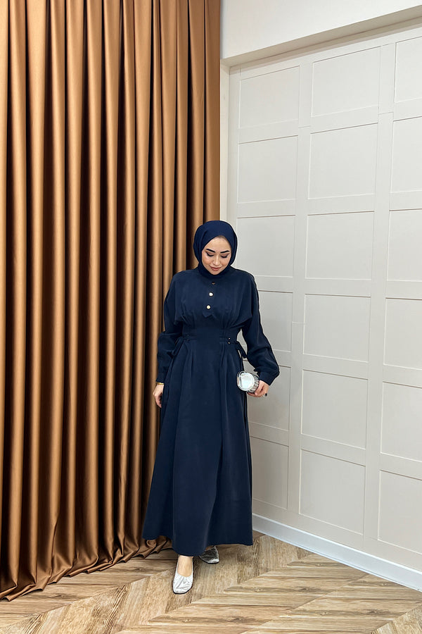 Maya Bel Detay Elbise Lacivert 3034-LACIVERT