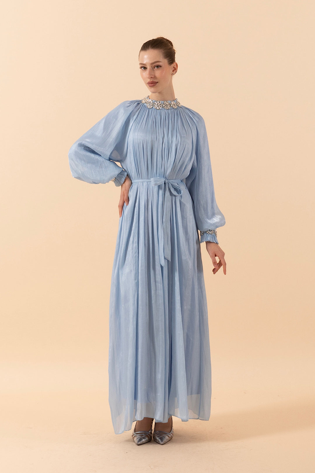 Aliza Taş İşlemeli Elbise Mavi 3029-MAVI