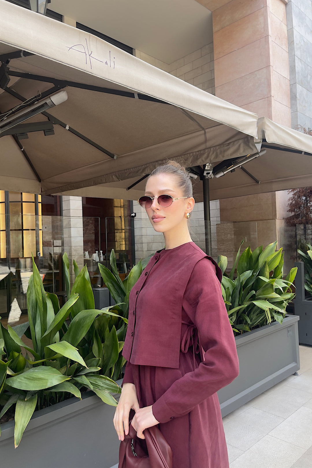 Beli Lastikli Yelekli Elbise Bordo 8349-BORDO