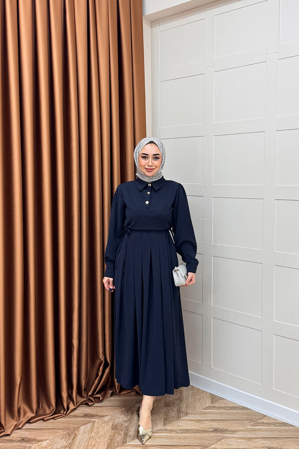 Lora Pileli Elbise Lacivert 3054-LACIVERT