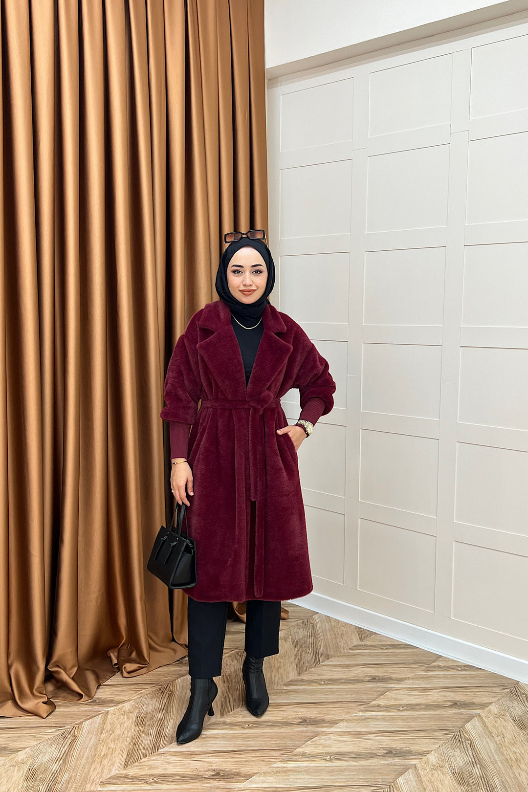 Angora Premium Kumaş Kaban Bordo 5519-BORDO