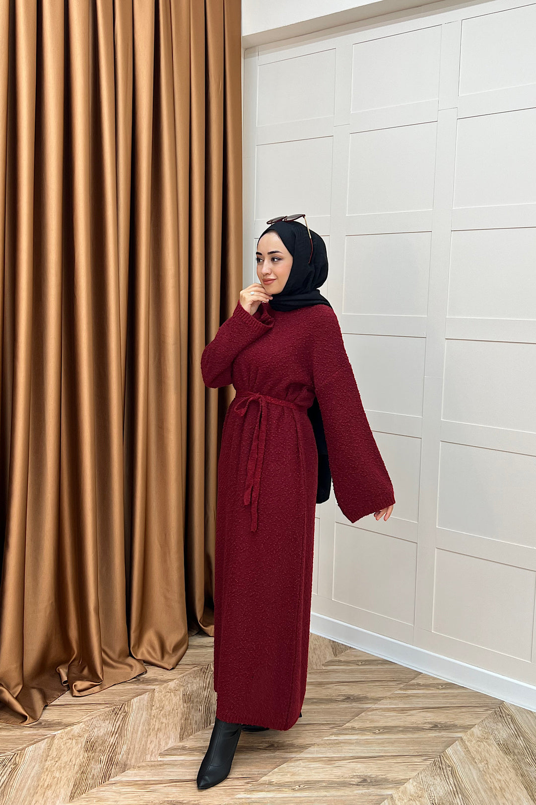 Yumoş Sim Karışımlı Salaş Triko Elbise Bordo 252500-BORDO