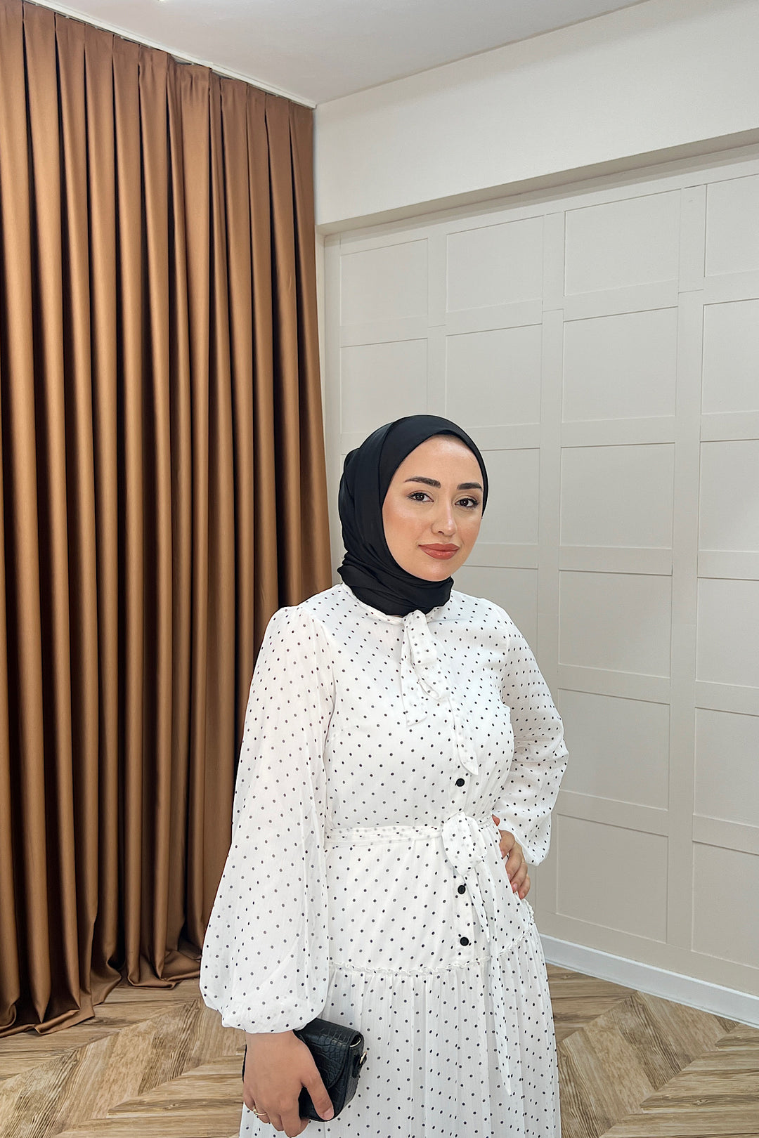 Lea Puantiyeli Şifon Elbise Beyaz 03036-BEYAZ