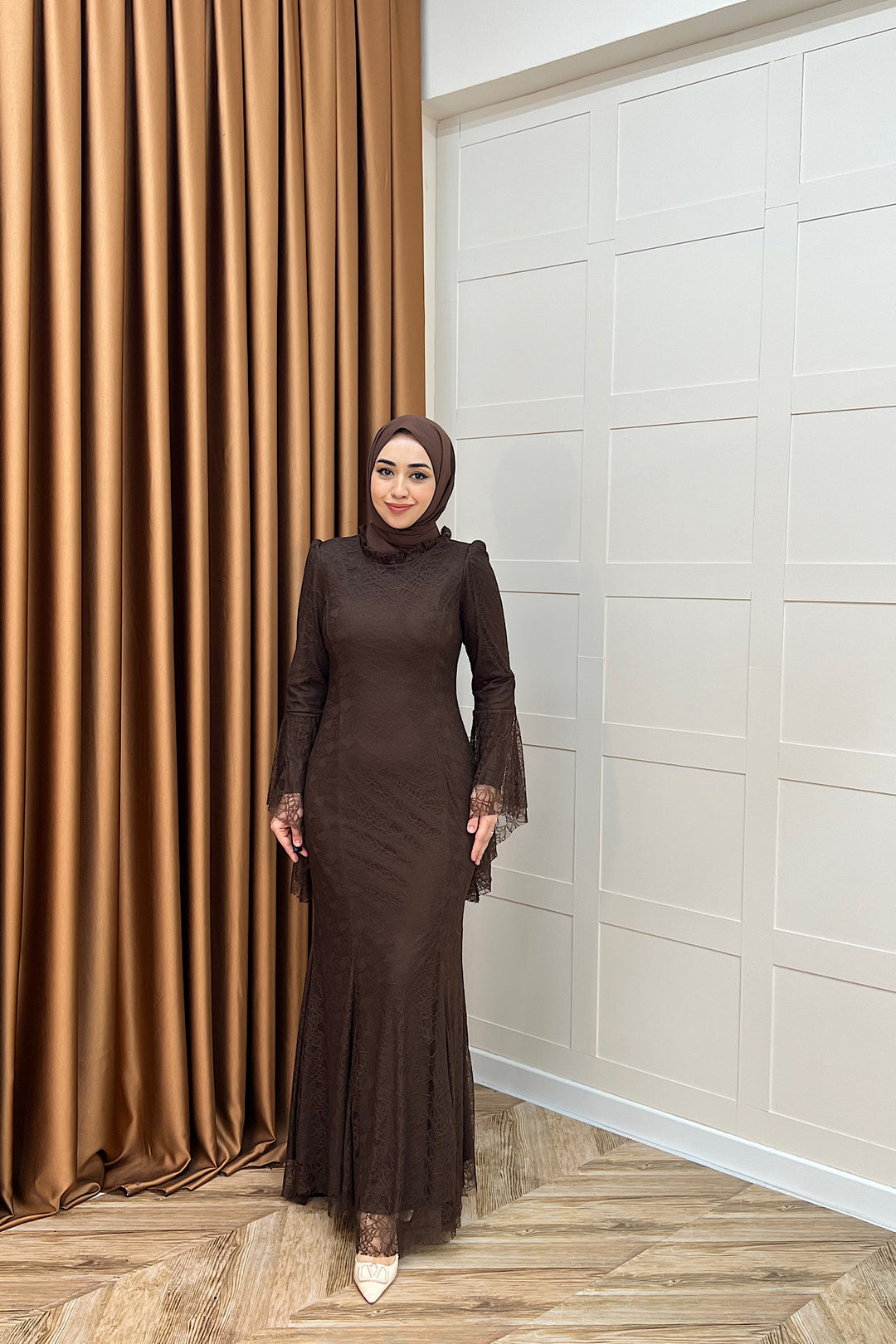 Lucia Dantel Balık Abiye Kahverengi 3085-KAHVERENGI