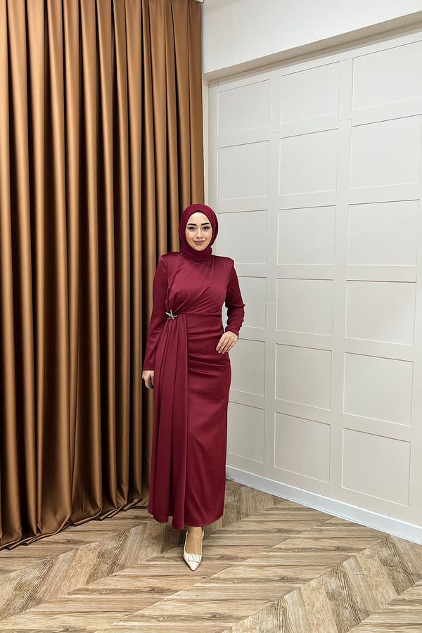 Hazel Saten Abiye Bordo 3084-BORDO