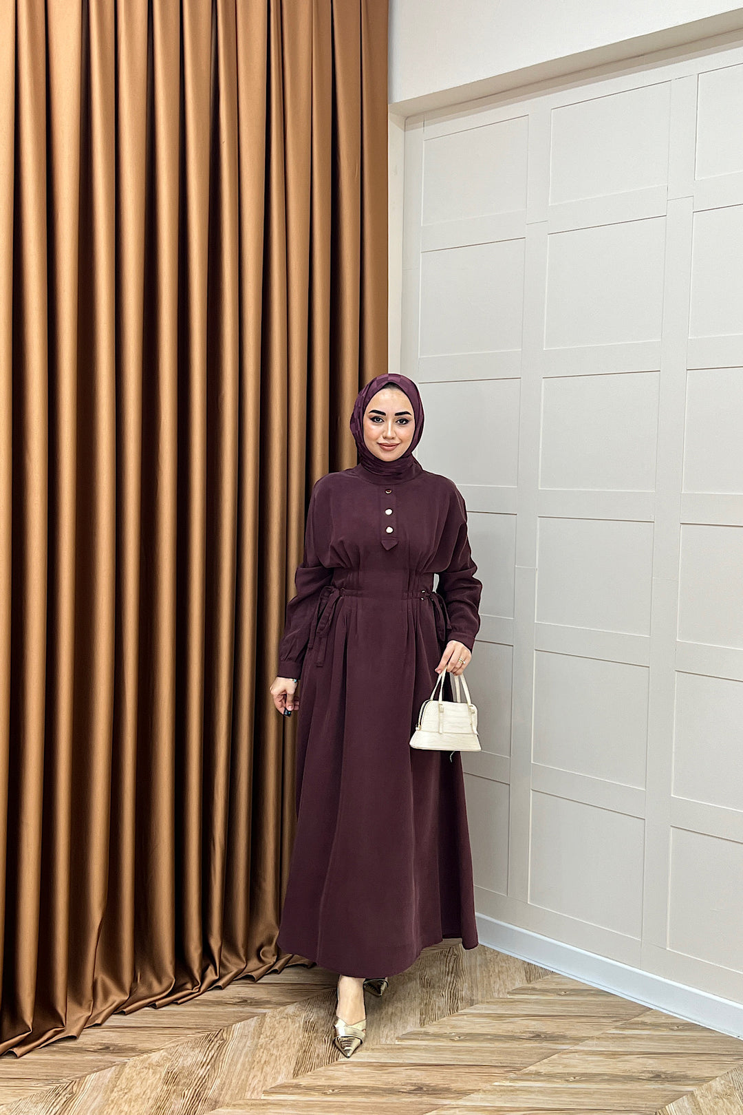 Maya Bel Detay Elbise Mürdüm 3034-MURDUM