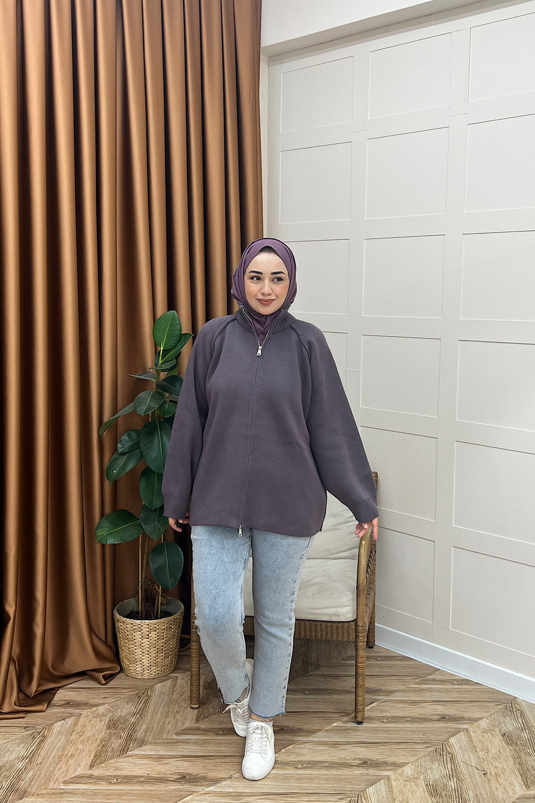 Julie Fermuarlı Hırka Lila 25800-LILA