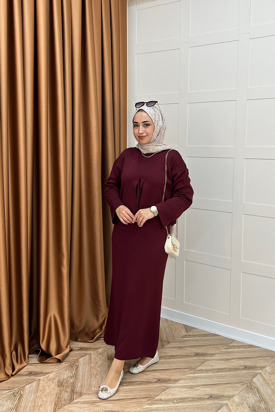 Ester Croplu İkili Triko Elbise Bordo 25160-BORDO