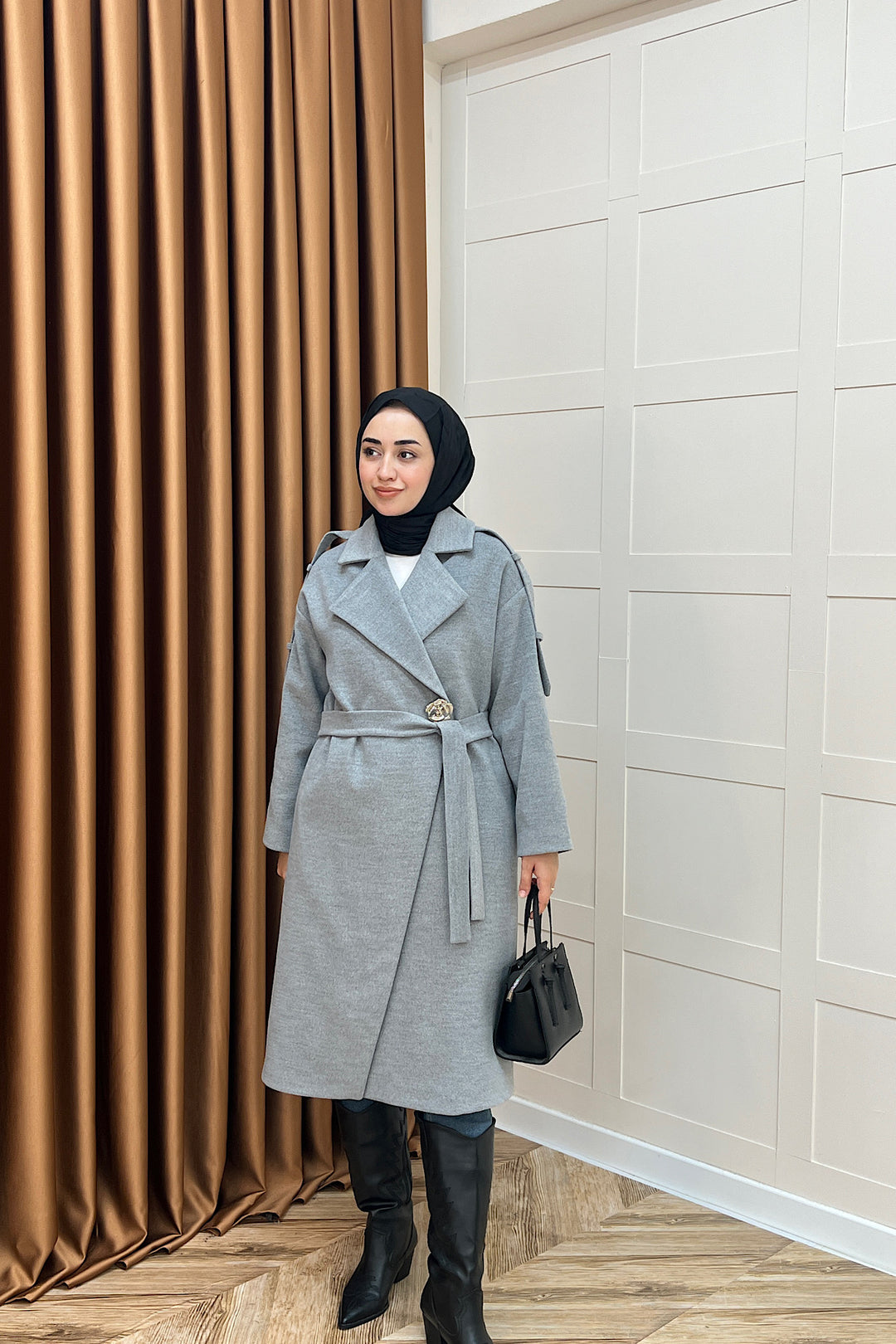 Parya Omuz Detay Kaşe Kaban Gri 5531-GRI