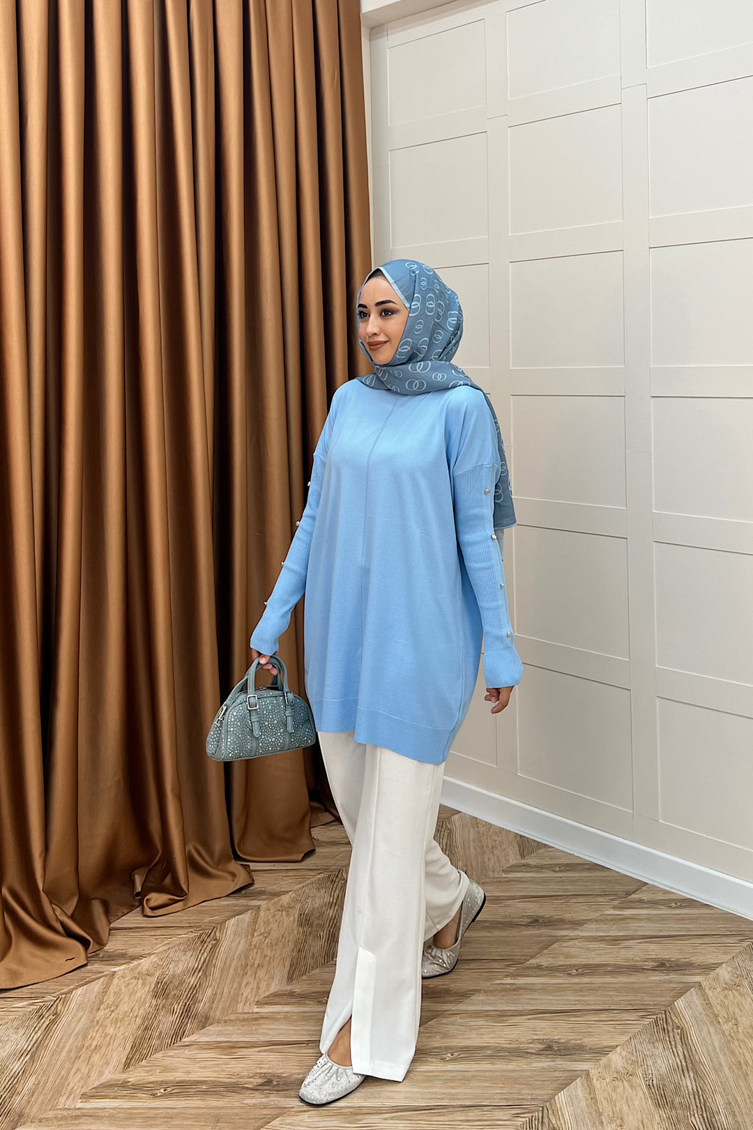 Kol Düğmeli Triko Tunik Mavi 24280-MAVI
