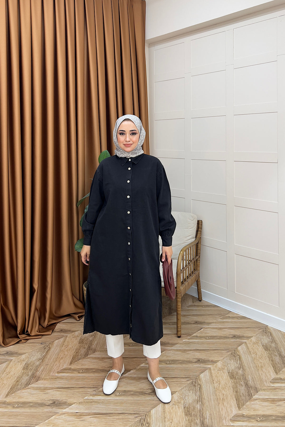 Eleni Uzun Kot Tunik Siyah 9058-SIYAH