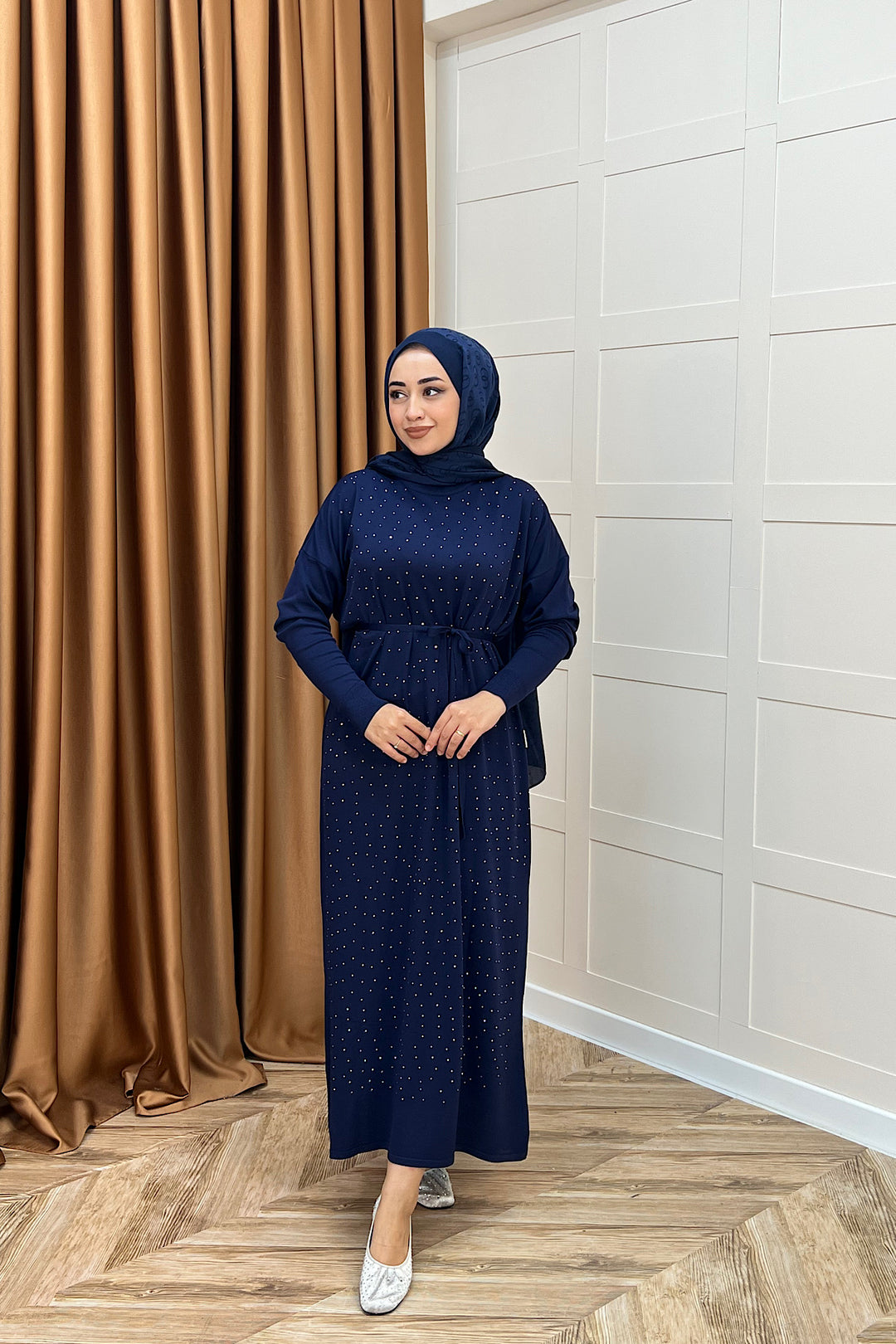 Mabel Taşlı Triko Elbise Lacivert 25270-LACIVERT