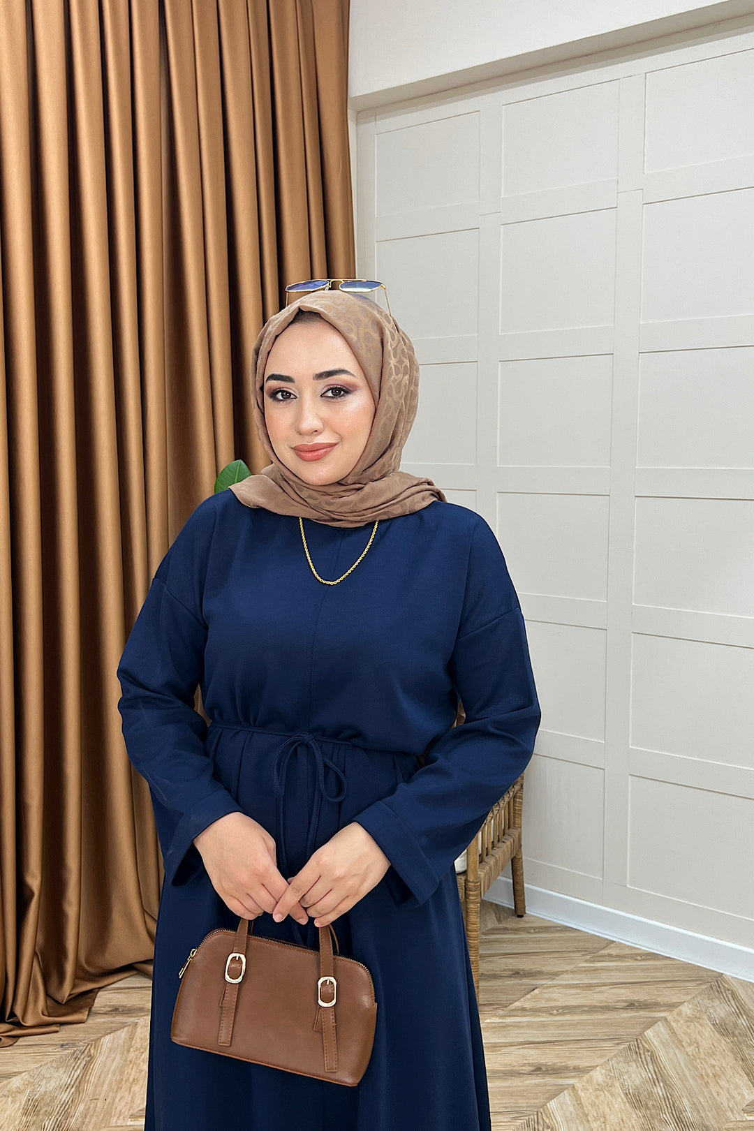 Aura Kuşaklı Elbise Lacivert 3138-LACIVERT