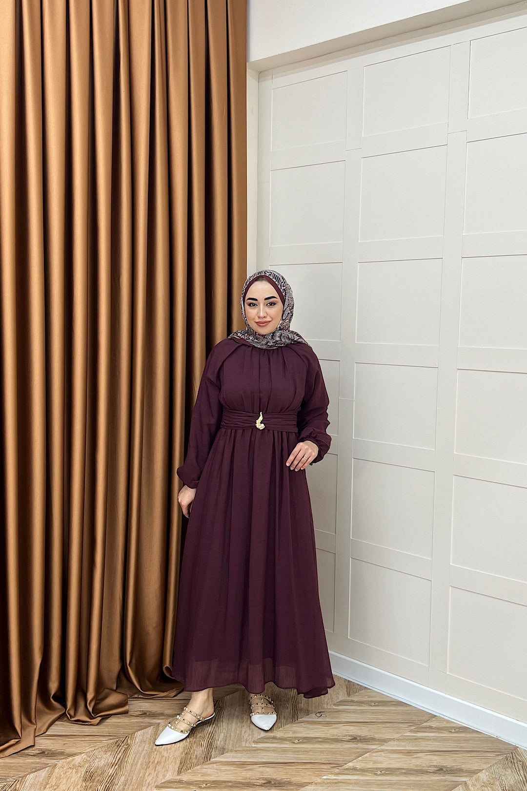 Angelina Broş Detay Elbise Bordo 5168-BORDO