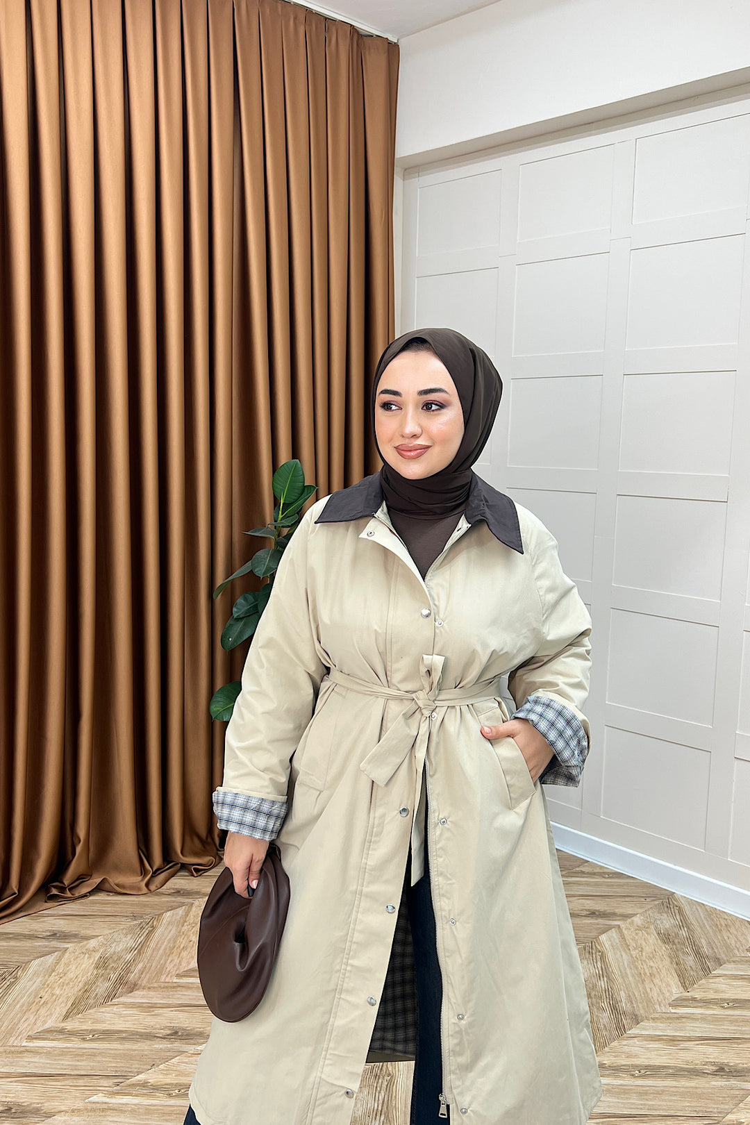Dora Kuşaklı Uzun Trençkot Bej 62613-BEJ