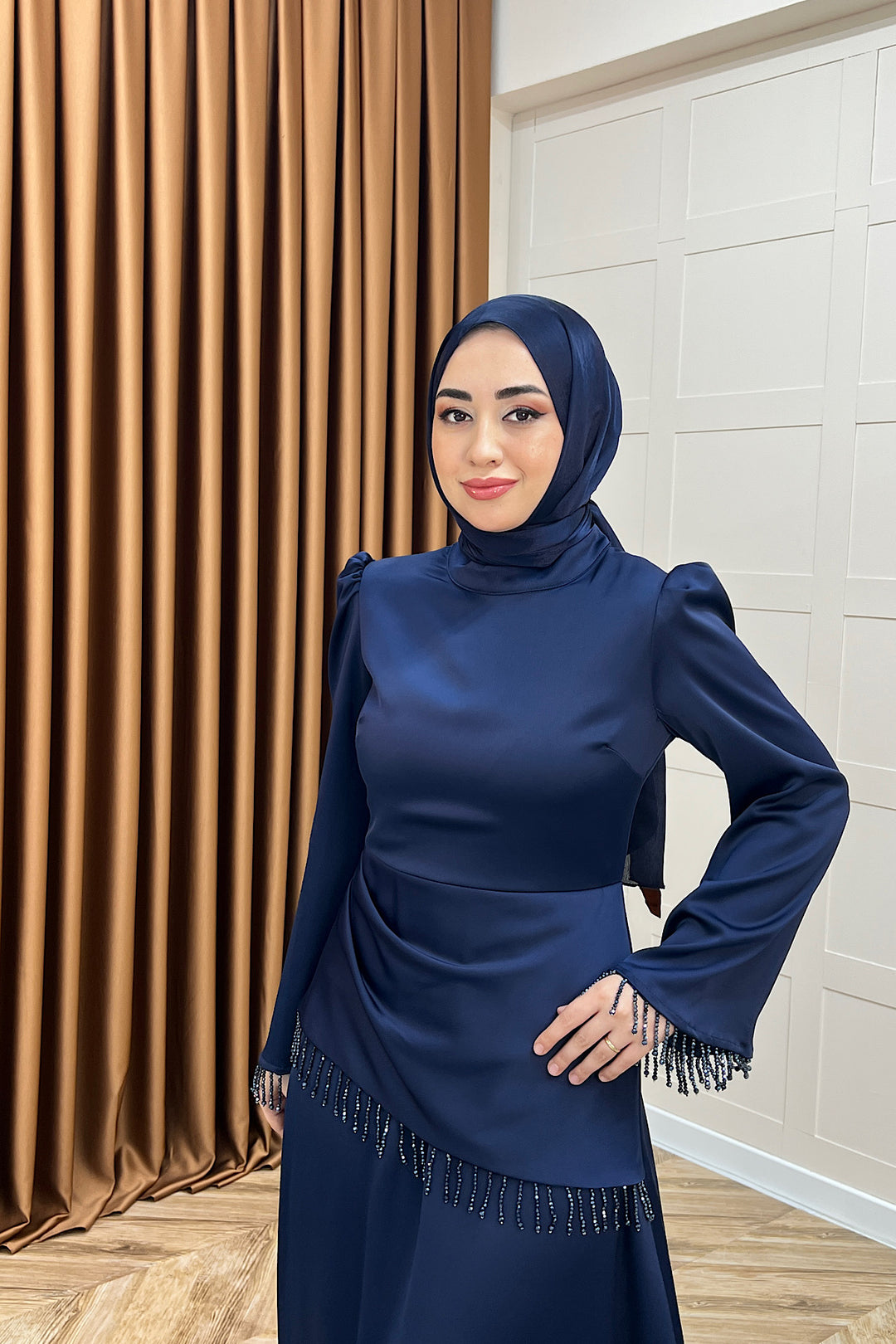 Ayla Saten Abiye Lacivert 3093-LACIVERT