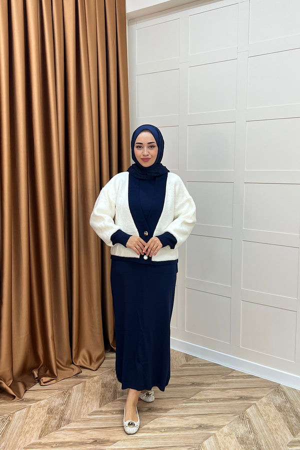 Sezen İkili Triko Elbise Lacivert 241090-LACIVERT