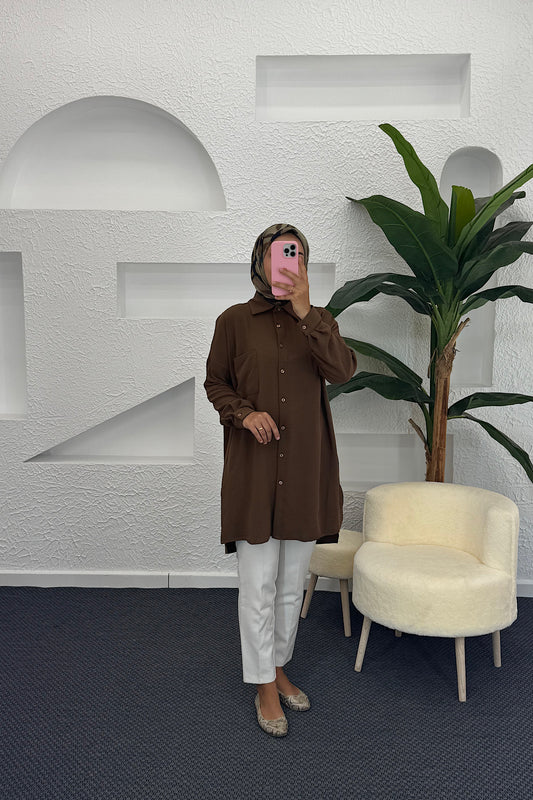 Cep Detay Linda Tunik Kahverengi 2457-KAHVERENGI