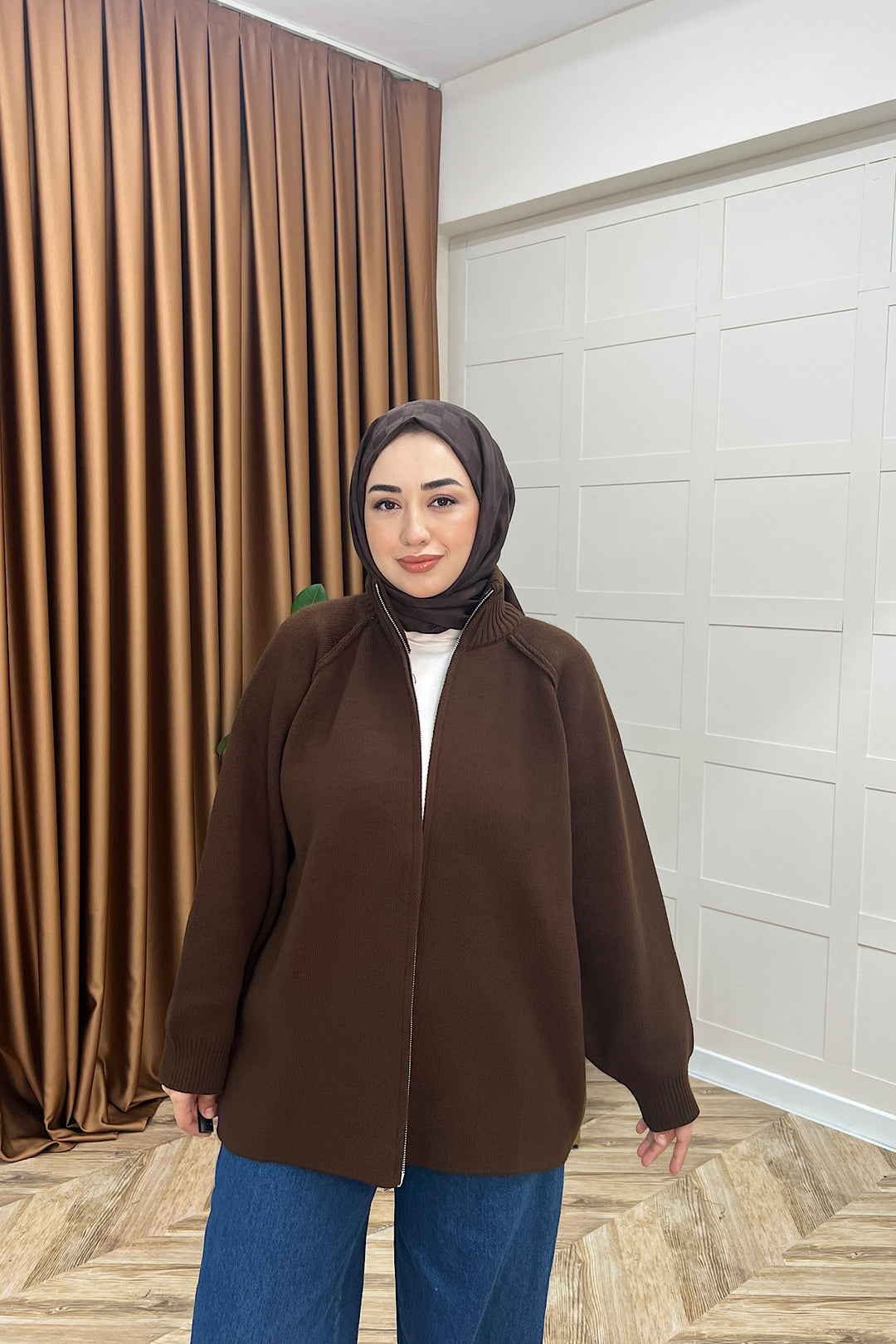 Julie Fermuarlı Hırka Kahverengi 25800-KAHVERENGI