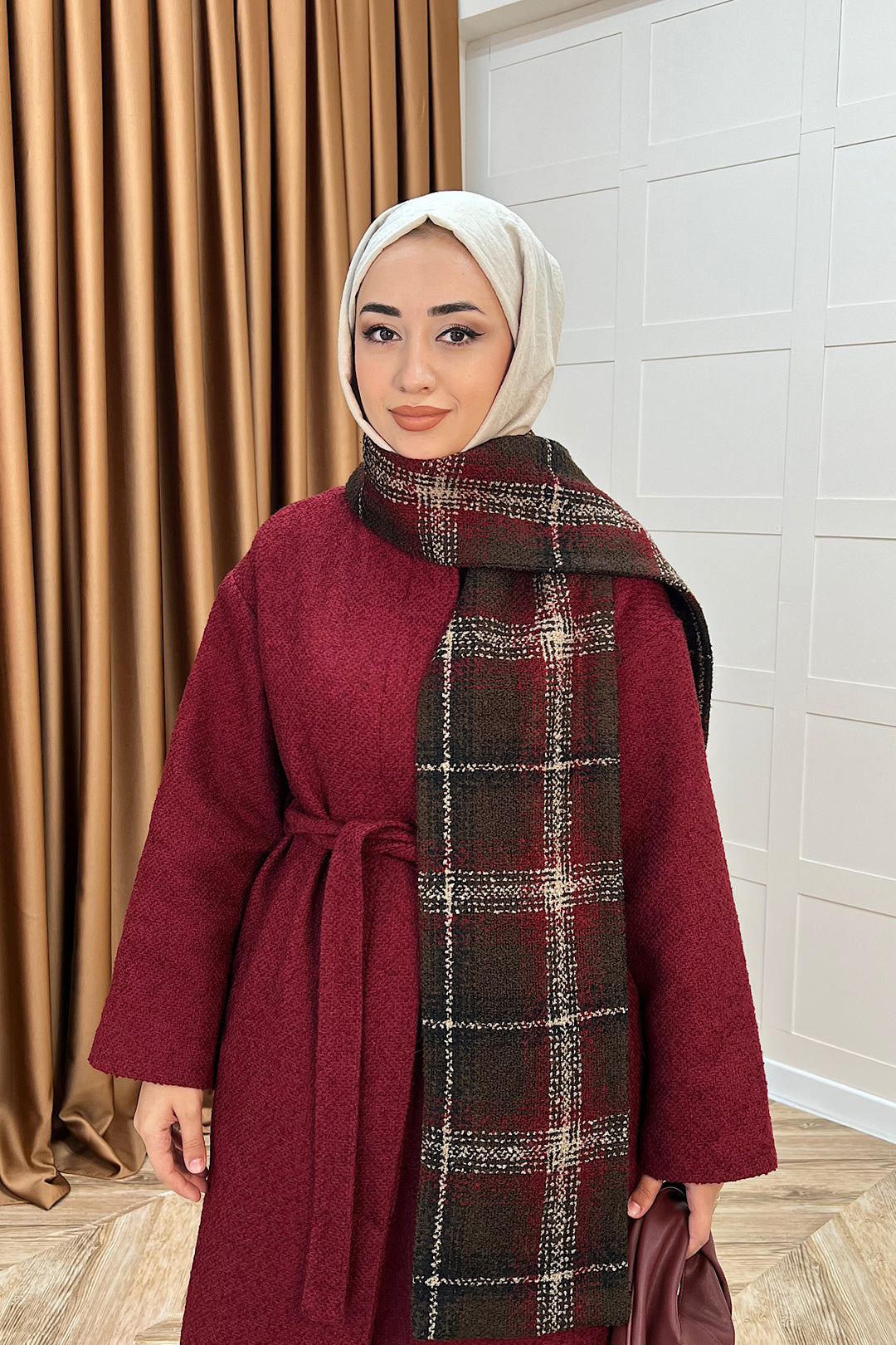 Duru Premium Kumaş Atkı Detay Kaban Bordo 5517-BORDO