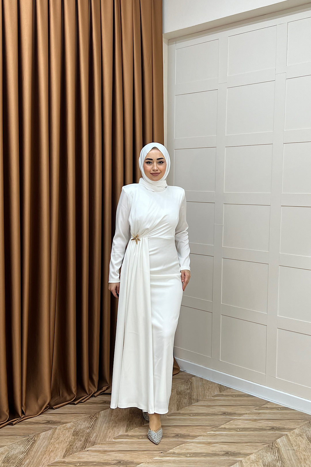 Hazel Saten Abiye Beyaz 3084-BEYAZ