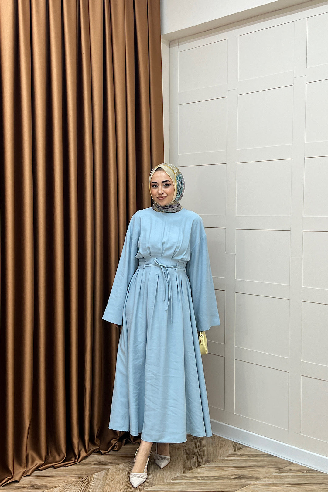 Alya Belden Bağlamalı Elbise Mavi 39020-MAVI