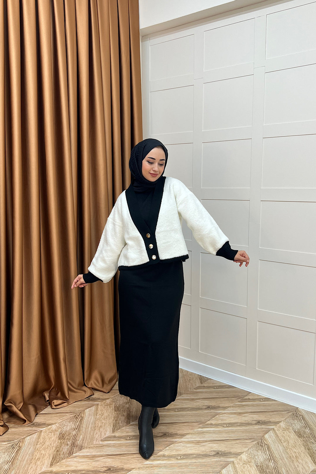 Sezen İkili Triko Elbise Siyah 241090-SIYAH