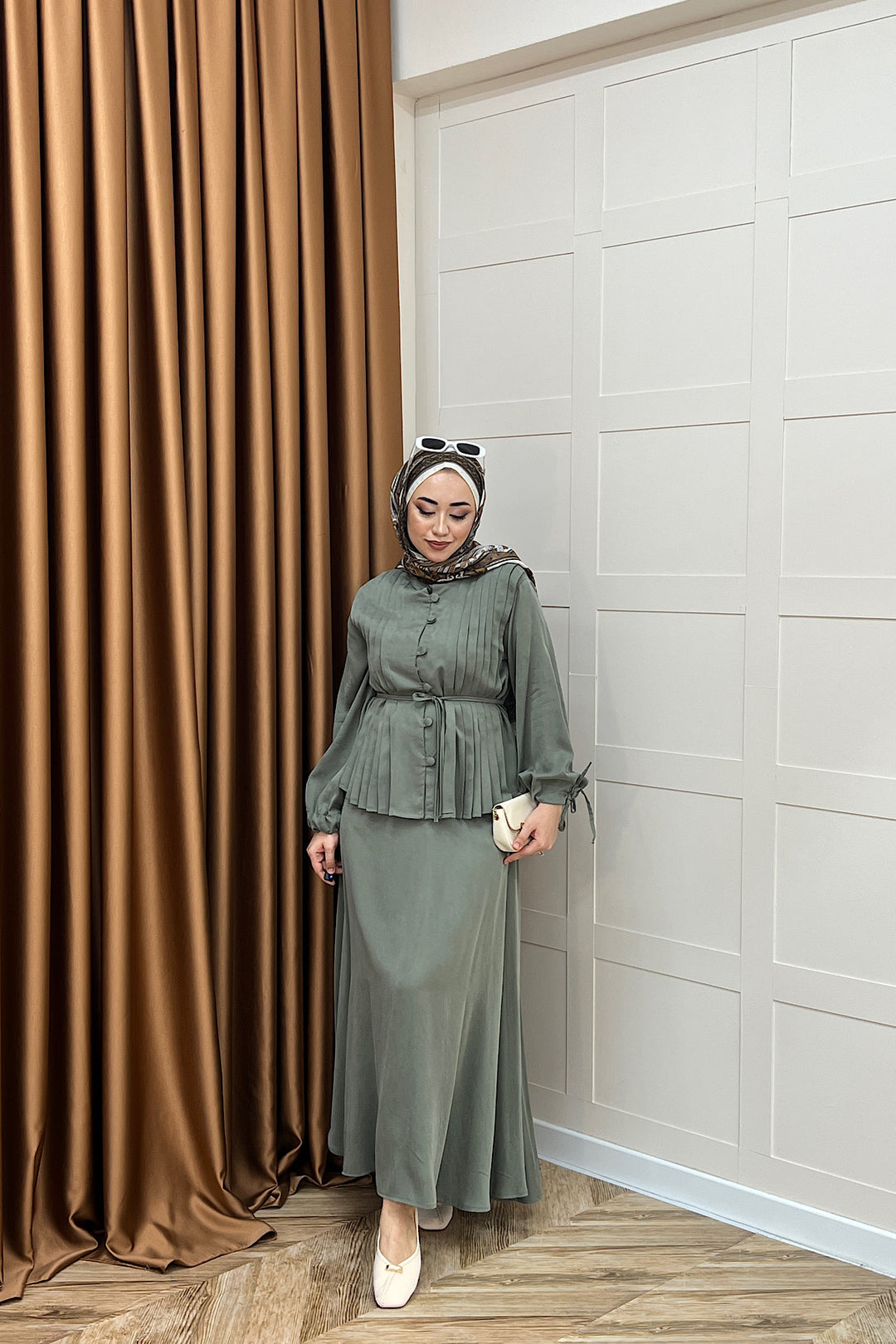 Arya Pileli Etek Takım Yeşil 2654-YESIL