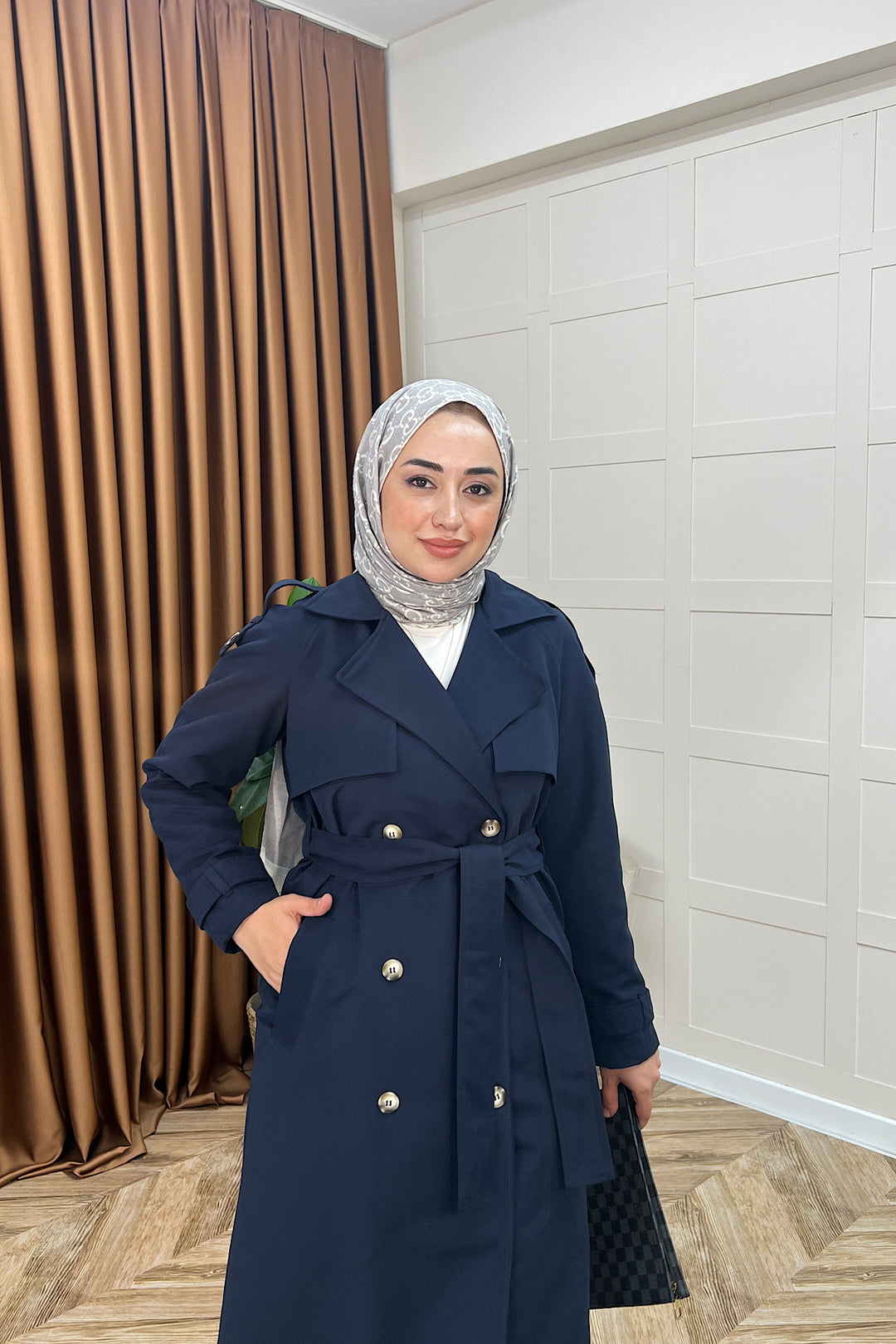 Hazel Astarlı Trençkot Lacivert 5532-LACIVERT