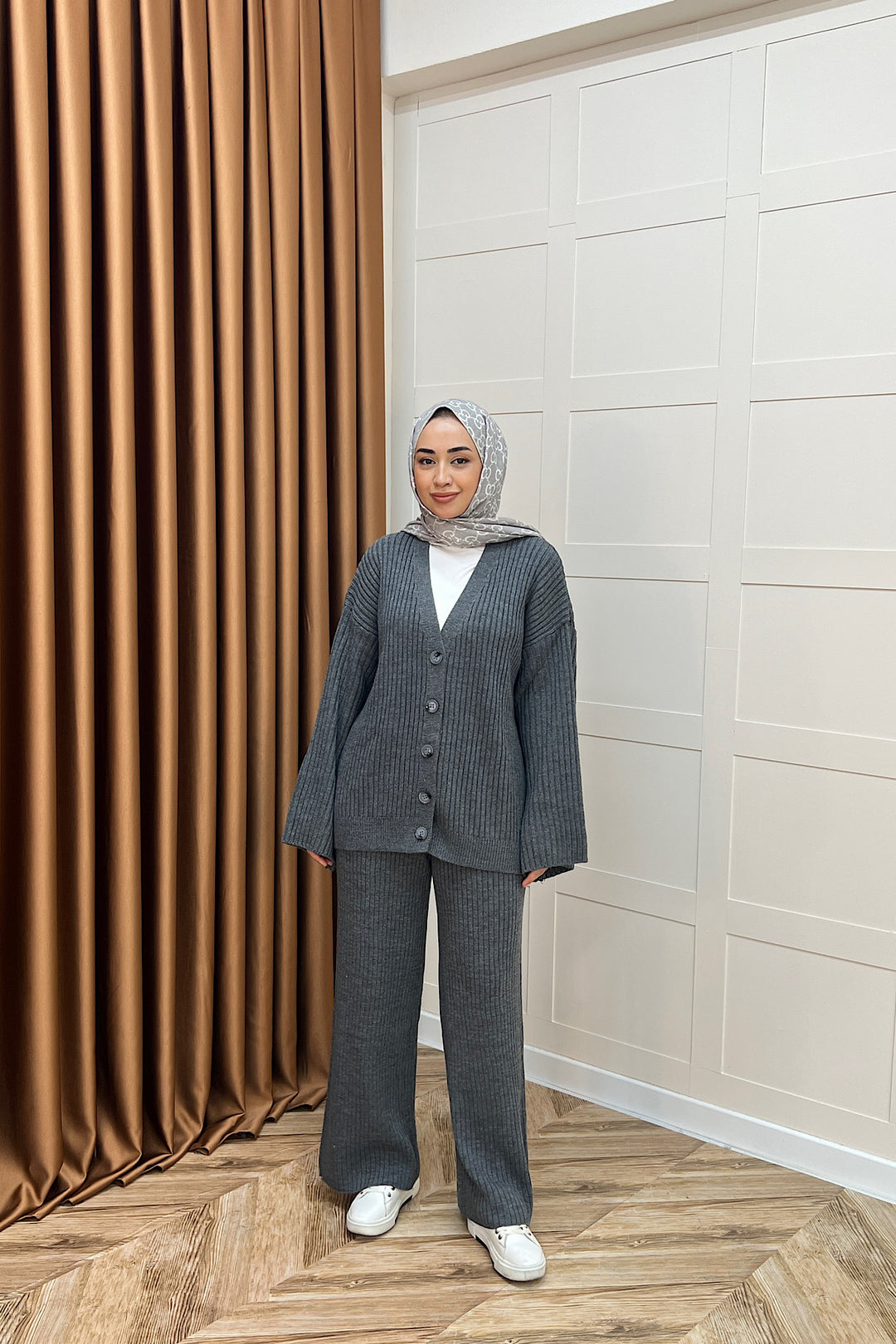 Galata Fitilli Triko Hırka Takım Antrasit 25630-ANTRASIT