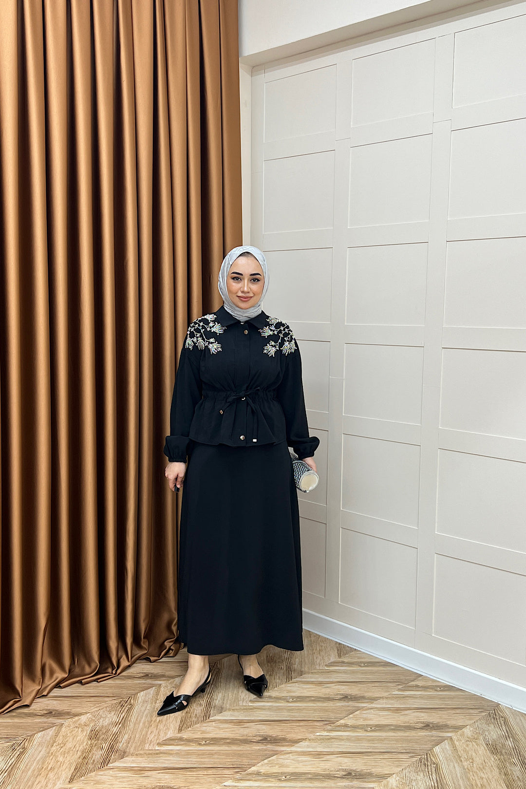 Laura Taş İşlemeli Etek Takım Siyah 02969-SIYAH