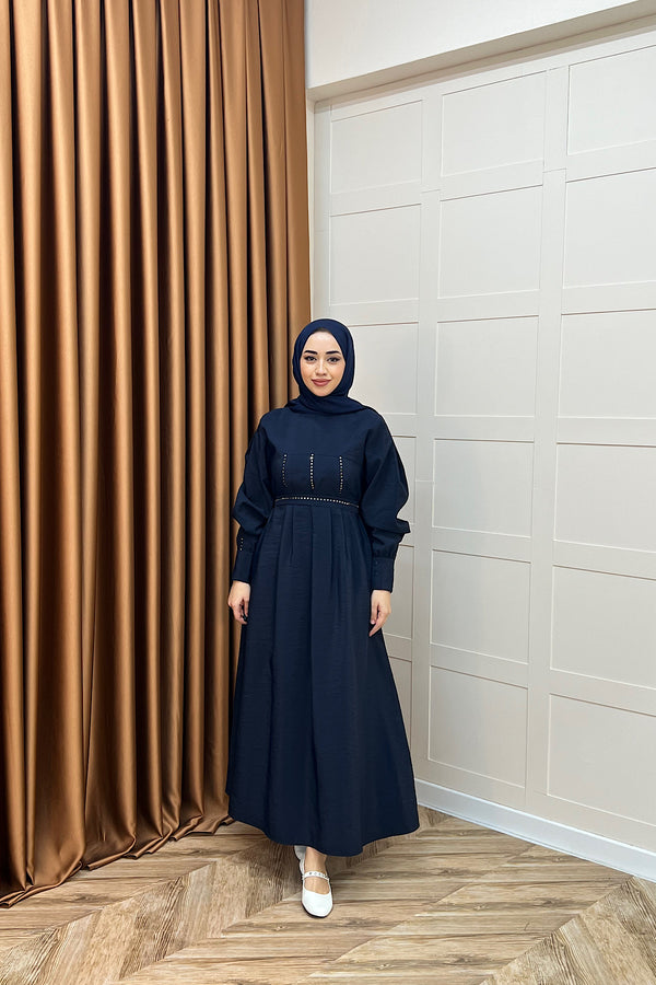Lara Taş Detaylı Elbise Lacivert 26030-LACIVERT