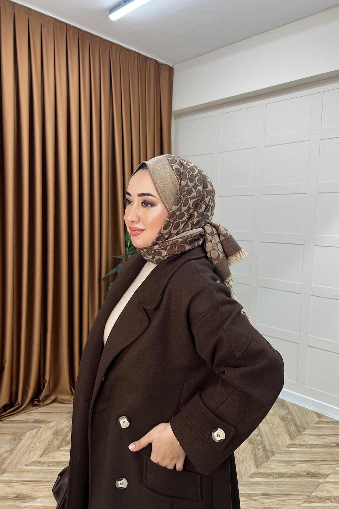 Lara Kuşaklı Kaşe Kaban Kahverengi 5541-KAHVERENGI
