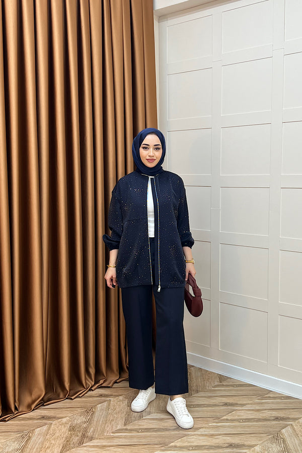 Elvin Taşlı Takım Lacivert 26049-LACIVERT