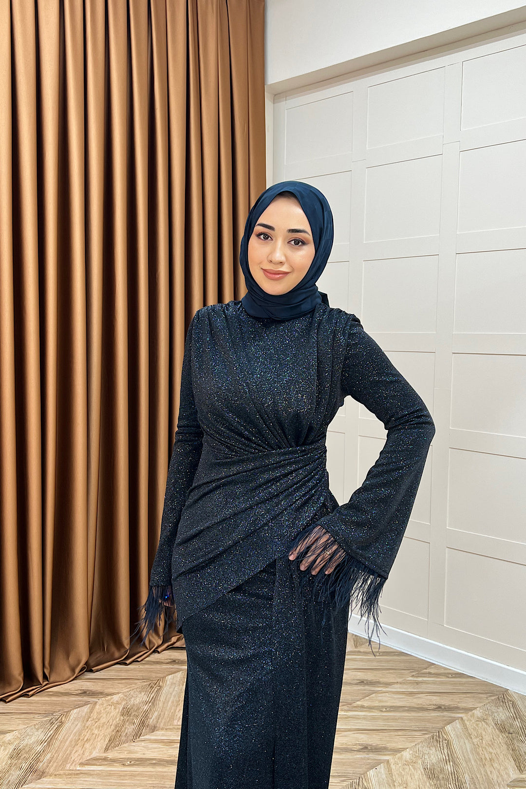 Rosalin Tüy Detay Abiye Lacivert 3088-LACIVERT