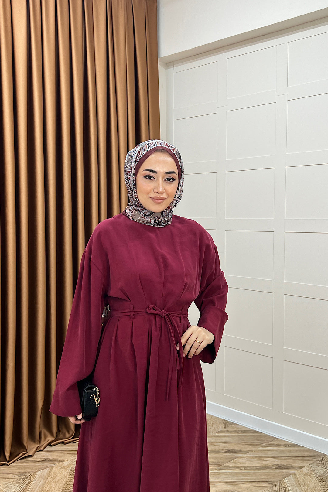 Alya Belden Bağlamalı Elbise Bordo 39020-BORDO