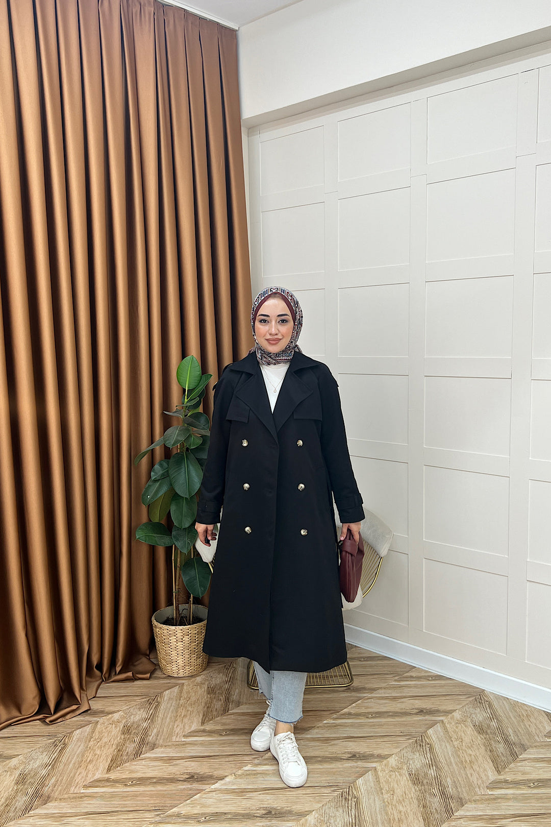 Hazel Astarlı Trençkot Siyah 5532-SIYAH