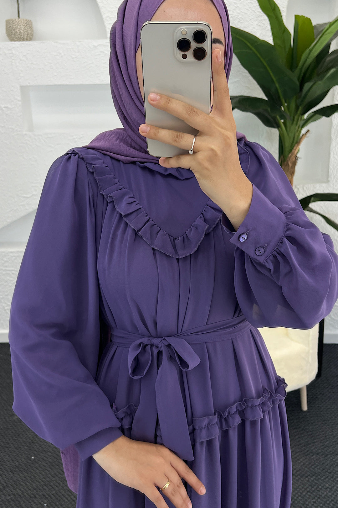 Lowel Fırfır Detay Elbise Lila 3058-LILA