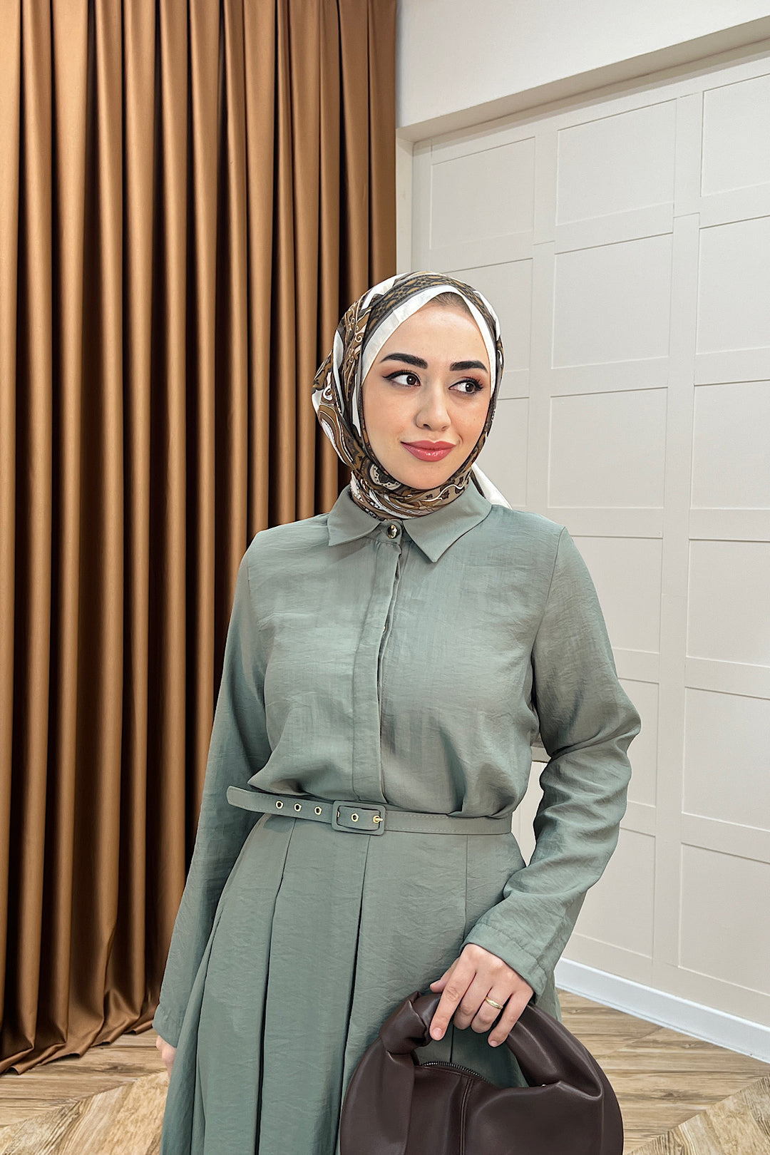 Lunia Kemerli Elbise Yeşil 5010-YESIL