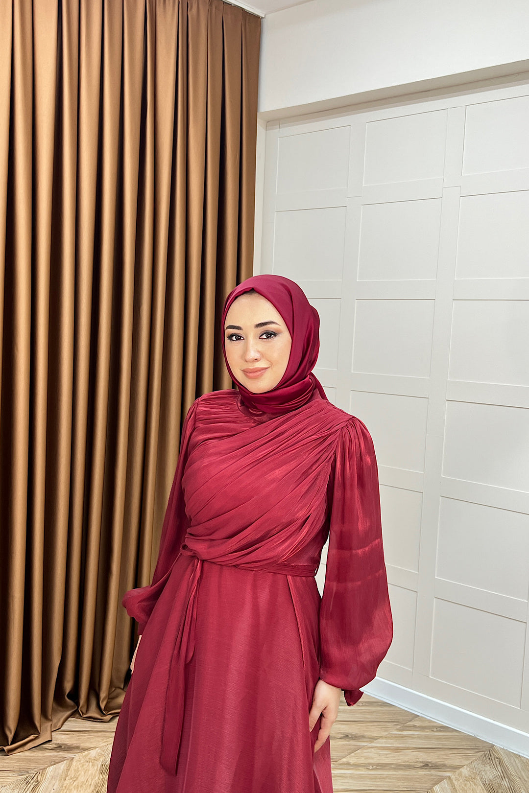 Göğüs Drapeli Abiye Bordo 3023-BORDO