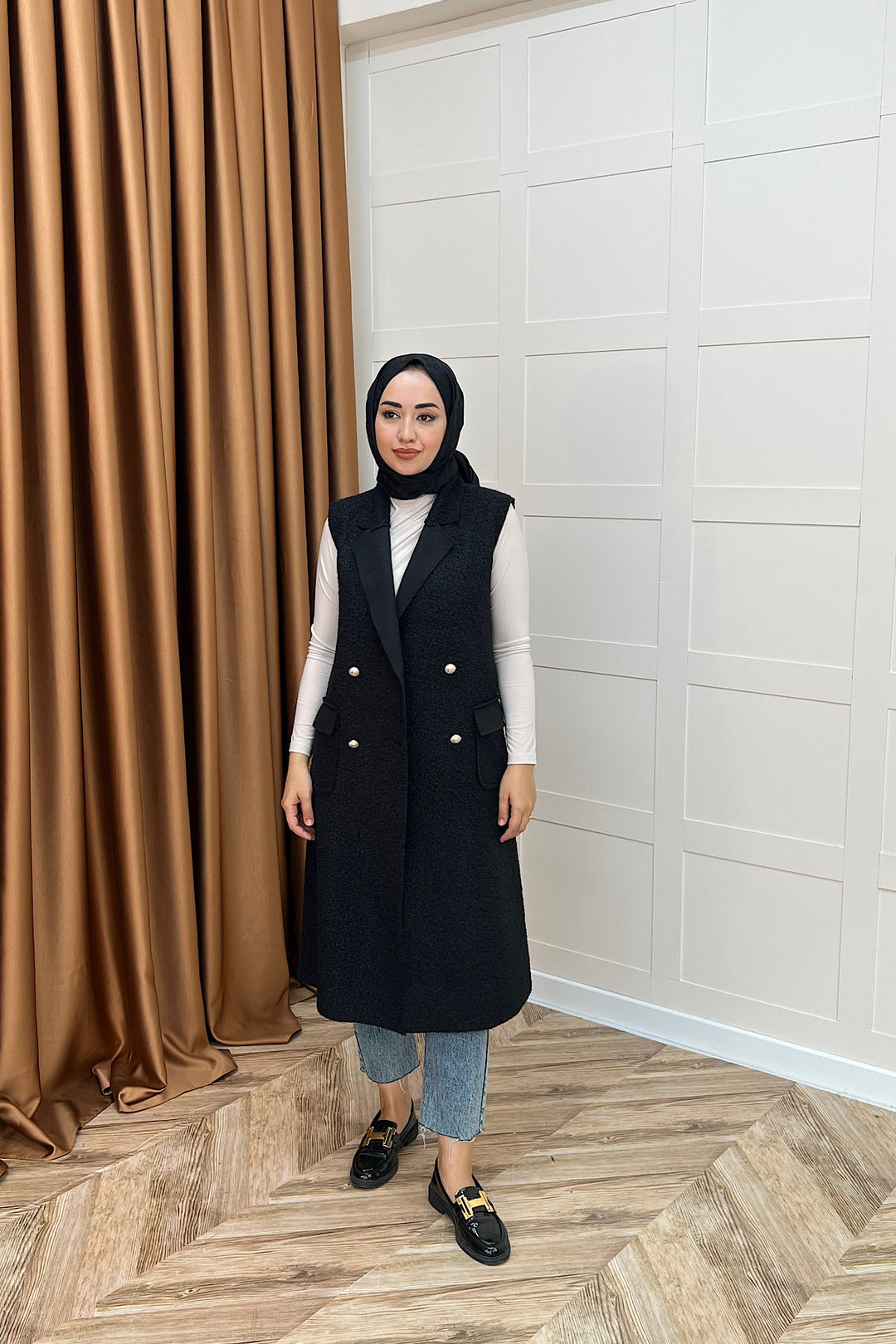 Cerry Uzun Yelek Siyah 7896-SIYAH