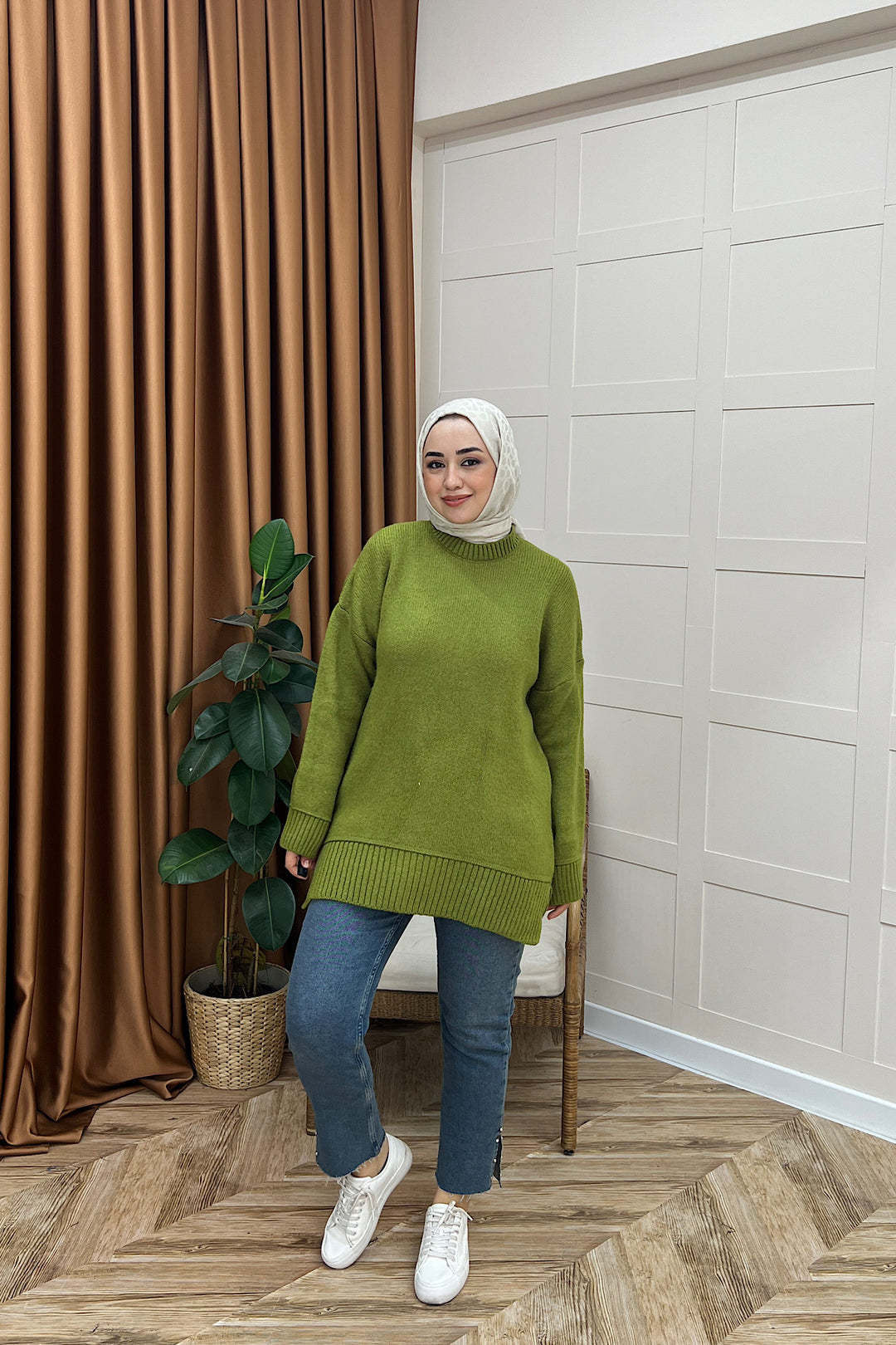 Lones Yumoş Tunik Yağ Yeşili 26194-YAGYESILI