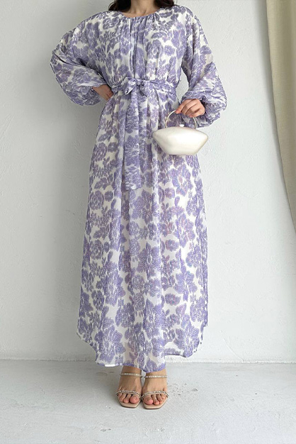 Modam Afra - Çiçek Model Elbise - Lila (1)