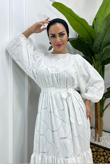 Modam Afra - Dantel Elbise-Beyaz (1)