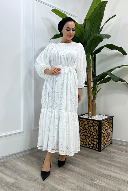 Modam Afra - Dantel Elbise-Beyaz