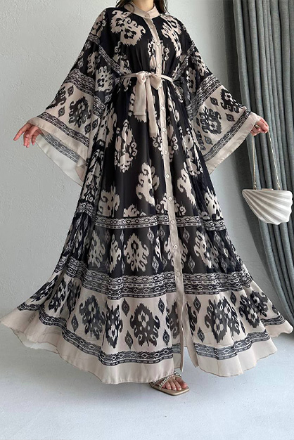 Modam Afra - Desenli Abaya Takım Siyah
