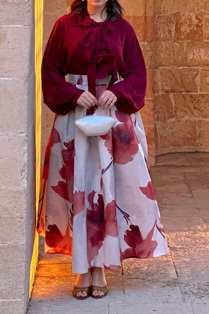 Dijital Baskı Etek Bluz Takım Bordo - 3