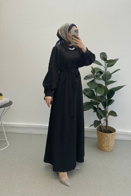 Gofre Elbise Siyah - 3