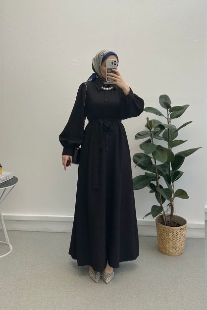 Gofre Elbise Siyah - 1
